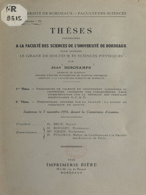 cover image of Fréquences de valence du groupement carbonyle et propriétés chimiques des paraquinones, leur interprétation par la méthode des orbitales moléculaires L.C.A.O.
